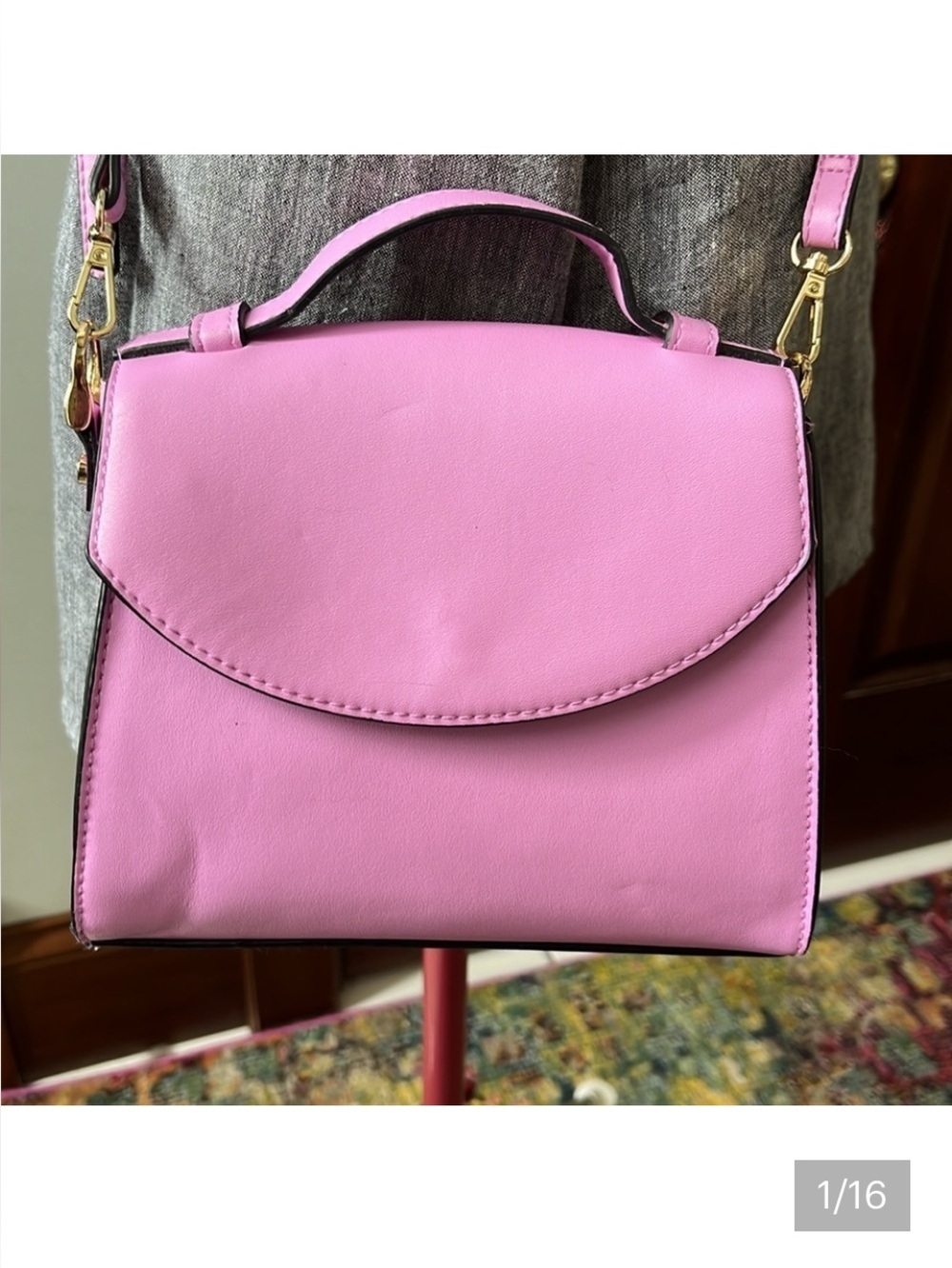 A new day Satchel Crossbody bag NWOT Orchid color vegan looks genuine gold